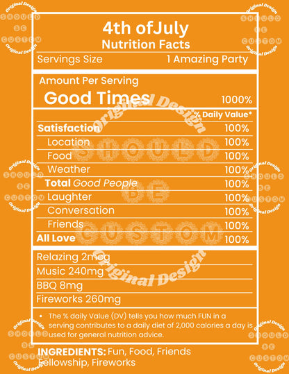 4th of July Nutrition Facts PNG