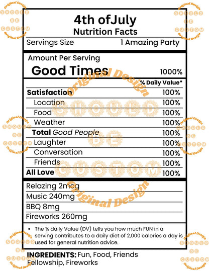 4th of July Nutrition Facts PNG